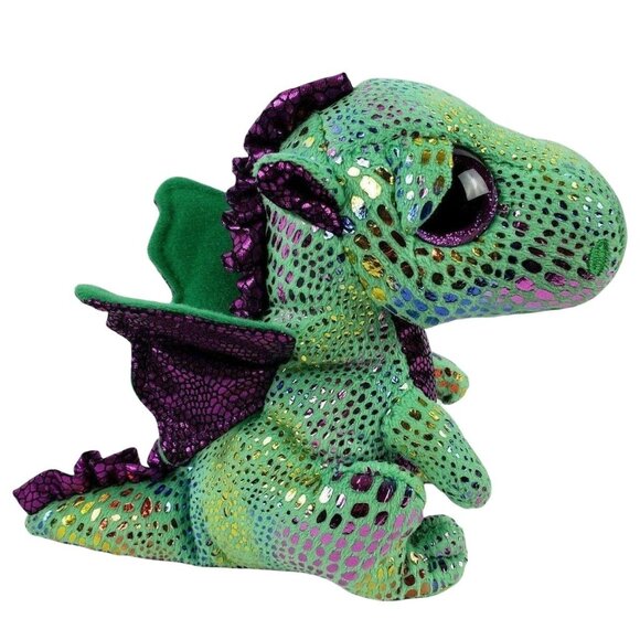TY Beanie Boos Cinder the Dragon Plush Purple Green Shiny Wings Glitter Eyes - Picture 1 of 8